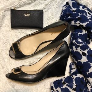 Coach leather wedge heels with peep toe